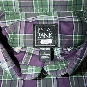 NWOT Jos. A. Bank Men's Plaid Dress Shirt in Green and Purple